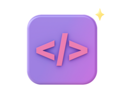 3d render of purple web programming and coding icon for UI UX web mobile apps social media ads design png