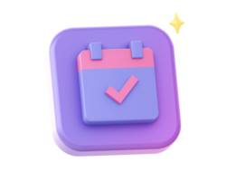 3d render of purple reminder calendar schedule side icon for UI UX web mobile apps social media ads design png