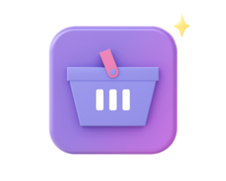 3d render of purple shopping basket cart icon for UI UX web mobile apps social media ads design png