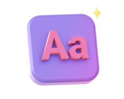 3d render of purple designer typography text side icon for UI UX web mobile apps social media ads design png