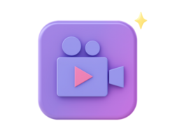 3d render of purple video camera icon for UI UX web mobile apps social media ads design png