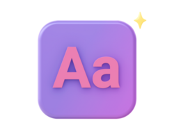 3d render of purple designer typography text side icon for UI UX web mobile apps social media ads design png