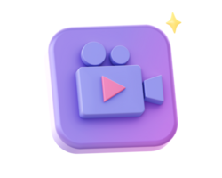 3d render of purple video camera side icon for UI UX web mobile apps social media ads design png