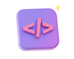 3d render of purple web programming and coding side icon for UI UX web mobile apps social media ads design png