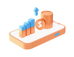 3d phone and finance growth icon for UI UX web mobile apps social media ads design png