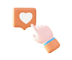 3d mão cliques gostar botão ícone para ui ux rede Móvel apps social meios de comunicação Publicidades Projeto png