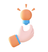 3d Hand and light bulb icon for UI UX web mobile apps social media ads design png