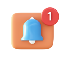 3d blue and orange notification bell icon for UI UX web mobile apps social media ads design png