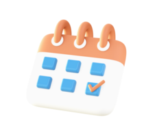 3d orange calendar date and time with checklist icon for UI UX web mobile apps social media ads design png