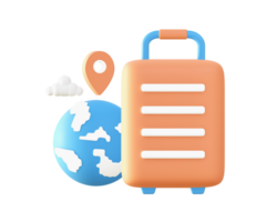 3d Travelling time illustration icon with suitcase luggage for UI UX web mobile apps social media ads design png