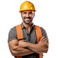 attrayant homme dans construction casque png