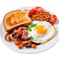 English breakfast with eggs, bacon and beans png