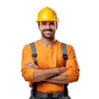 attrayant homme dans construction casque png