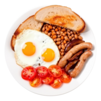 English breakfast with eggs, bacon and beans png