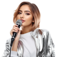 Model girl with microphone isolated png