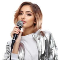 modèle fille avec microphone isolé png