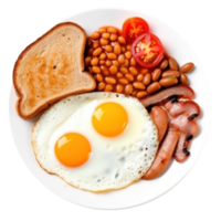 English breakfast with eggs, bacon and beans png