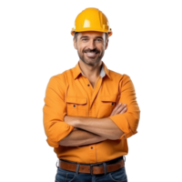 attrayant homme dans construction casque png