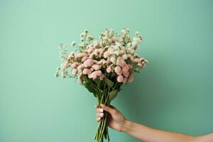 Woman holding flower bouquet photo