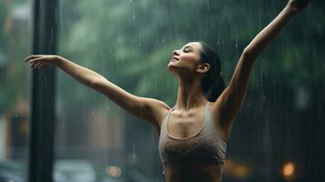 ballet bailarín danza debajo el lluvia foto