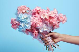 Woman holding flower bouquet photo