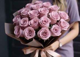 Woman holding flower bouquet photo