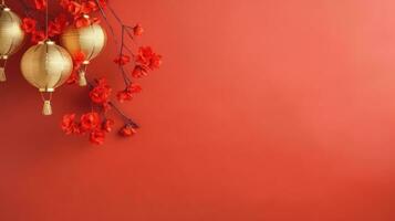 Chinese holiday background with lanterns photo