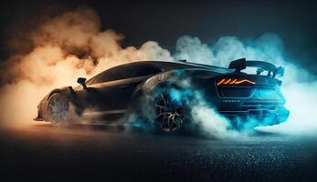 Classic modified car with dark smokie background, photo