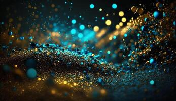 Gold Glitter Defocused Abstract Twinkly Lights Background Gold Sparkles Bokeh Cloud of Particles photo