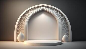 3d render mosque element in ornate arabic, Islamic archit ecture style interior. photo