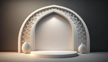 3d render mosque element in ornate arabic, Islamic archit ecture style interior. AI Generative photo