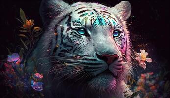 Abstract animal portrait with colorful double exposure paint. AI Generative photo