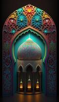 3d render mosque element in ornate arabic, Islamic archit ecture style interior. photo