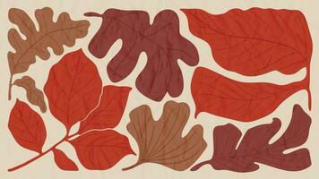 Abstract art autumn background vector. Botanic fall season hand drawn pattern design with oak leaves branch. Simple contemporary style illustrated Design for fabric, print, cover, banner, wallpaper. vector