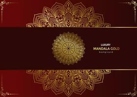 Red luxury background, with gold mandala ornament vector