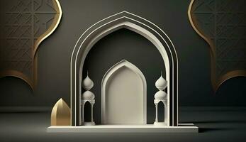 3d render mosque element in ornate arabic, Islamic archit ecture style interior. AI Generative photo