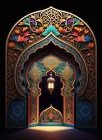 3d hacer mezquita elemento en florido Arábica, islámico arquitectura estilo interior. ai generativo foto