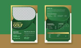 golf torneo póster modelo con golf club y pelota, golf juego volantes y revista cubrir vector
