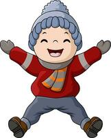 Cute little boy cartoon wearing winter clothes vector