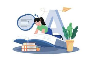 A child reads a book to improve their reading skills. vector