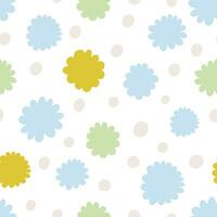 Seamless abstract pattern with simple flowers and dots. Seamless vector  texture with abstract flowers. Playful background