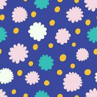 Seamless abstract pattern with simple flowers and dots. Seamless vector  texture with abstract flowers. Playful background
