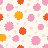 Seamless abstract pattern with simple flowers and dots. Seamless vector  texture with abstract flowers. Playful background