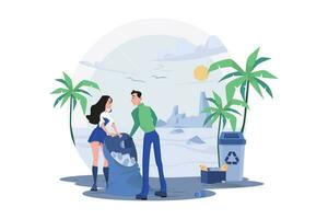 Couple Collecting Waste From The Beach vector