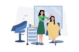 Woman Getting Her Hair Dyed By Hairstylist At Beauty Salon. vector