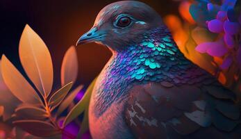 bird in colorful flowers background. photo
