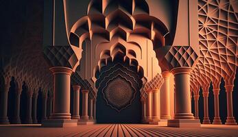 3d render mosque element in ornate arabic, Islamic archit ecture style interior. AI Generative photo