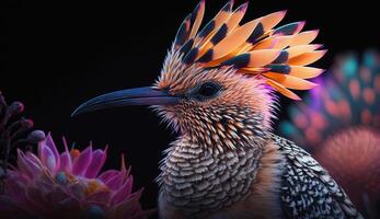 bird in colorful flowers background. photo