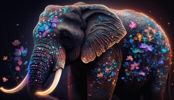 Abstract animal portrait with colorful double exposure paint. photo