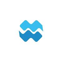 letter mw simple blue waves logo vector